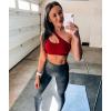 imageRUNNING GIRL Womens One Shoulder Sports Bras Workout Left Strap Yoga Bras Cute Medium Support Crop TopBred