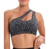 imageRUNNING GIRL One Shoulder Workout Sports Bra Padded Yoga Gym Top Sexy Cute Bralette Medium SupportLeopard Print