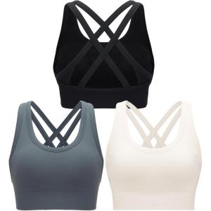 imageRUNNING GIRL Sports Bra for Women High Support CrissCross Back Padded Strappy Sports Bras Yoga Bra with Removable Cups1blackgreywhite