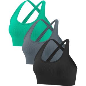 imageRUNNING GIRL Sports Bras for WomenSexy Crisscross Back Seamless Padded Sports Bra High Support with Removable Pads1blackgreygreen