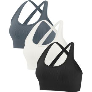 imageRUNNING GIRL Sports Bras for WomenSexy Crisscross Back Seamless Padded Sports Bra High Support with Removable Pads1blackgreywhite