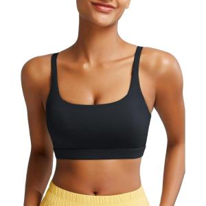 imageRUNNING GIRL Sports Bras for WomenSquare Neck Sports Bra High Support Yoga Bra Workout Crop Top with Built in Bra1black