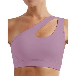 imageRUNNING GIRL Womens One Shoulder Sports Bras Workout Left Strap Yoga Bras Cute Medium Support Crop Top1purple