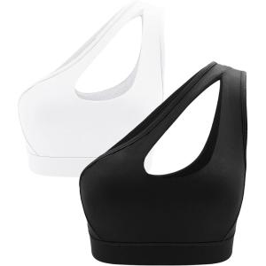 imageRUNNING GIRL Womens One Shoulder Sports Bras Workout Left Strap Yoga Bras Cute Medium Support Crop TopBbw