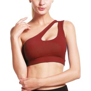 imageRUNNING GIRL Womens One Shoulder Sports Bras Workout Left Strap Yoga Bras Cute Medium Support Crop TopBred
