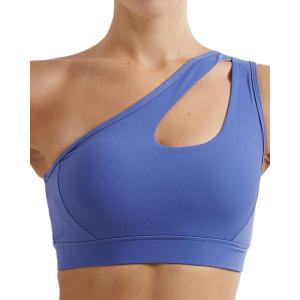 imageRUNNING GIRL Womens One Shoulder Sports Bras Workout Left Strap Yoga Bras Cute Medium Support Crop TopViolet