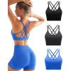 imageRUNNING GIRL Sports Bras for Women Pack Criss Cross Back Sexy Strappy Sports Bra Seamless Padded Yoga Bra with Removable Cups3pack BlackGreyBlue