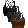 imageRUNNING GIRL Sports Bras for Women Pack Criss Cross Back Sexy Strappy Sports Bra Seamless Padded Yoga Bra with Removable Cups3pack BlackGreyBrown