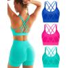 imageRUNNING GIRL Sports Bras for Women Pack Criss Cross Back Sexy Strappy Sports Bra Seamless Padded Yoga Bra with Removable Cups3pack GreenPinkBlue