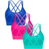 imageRUNNING GIRL Sports Bras for Women Pack Criss Cross Back Sexy Strappy Sports Bra Seamless Padded Yoga Bra with Removable Cups3pack GreenPinkBlue