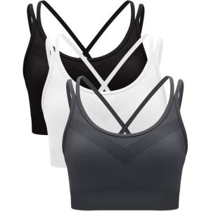 imageRUNNING GIRL Sports Bras for Women Pack Criss Cross Back Sexy Strappy Sports Bra Seamless Padded Yoga Bra with Removable Cups3040 BlackWhiteGrey