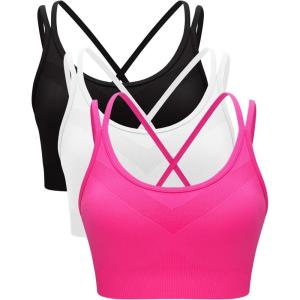 imageRUNNING GIRL Sports Bras for Women Pack Criss Cross Back Sexy Strappy Sports Bra Seamless Padded Yoga Bra with Removable Cups3040 BlackWhitePink