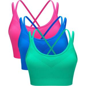 imageRUNNING GIRL Sports Bras for Women Pack Criss Cross Back Sexy Strappy Sports Bra Seamless Padded Yoga Bra with Removable Cups3040 GreenBluePink