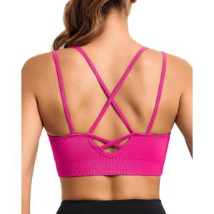 imageRUNNING GIRL Sports Bras for Women Pack Criss Cross Back Sexy Strappy Sports Bra Seamless Padded Yoga Bra with Removable Cups3040 Hot Pink