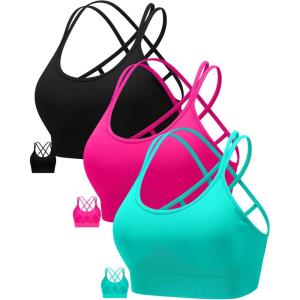 imageRUNNING GIRL Sports Bras for Women Pack Criss Cross Back Sexy Strappy Sports Bra Seamless Padded Yoga Bra with Removable Cups3pack BlackPinkGreen