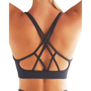 imageRUNNING GIRL Sports Bras for Women Pack Criss Cross Back Sexy Strappy Sports Bra Seamless Padded Yoga Bra with Removable CupsOne Pair Charcoal Gray