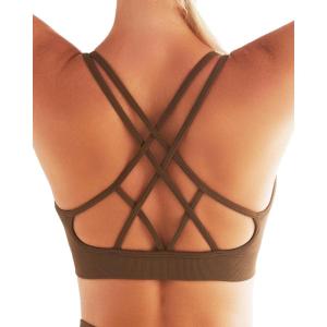 imageRUNNING GIRL Sports Bras for Women Pack Criss Cross Back Sexy Strappy Sports Bra Seamless Padded Yoga Bra with Removable CupsOne Pair Toffee