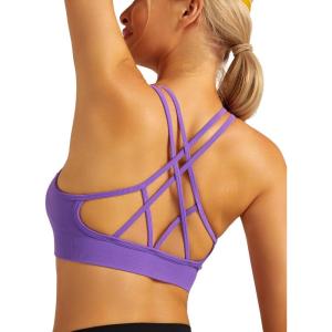 imageRUNNING GIRL Sports Bras for Women Pack Criss Cross Back Sexy Strappy Sports Bra Seamless Padded Yoga Bra with Removable CupsOne Pair Violet