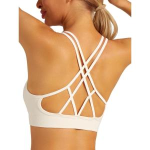 imageRUNNING GIRL Sports Bras for Women Pack Criss Cross Back Sexy Strappy Sports Bra Seamless Padded Yoga Bra with Removable CupsOne Pair Whisper White