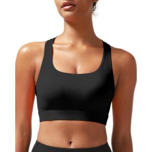 imageRUNNING GIRL High Impact Sports Bras for Women  Scoop Neck Strappy Sports Bra High Support Moulded Cup Workout BraAblack