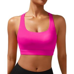 imageRUNNING GIRL High Impact Sports Bras for Women  Scoop Neck Strappy Sports Bra High Support Moulded Cup Workout BraAhot Pink