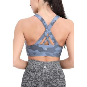imageRUNNING GIRL Sports Bra for Women CrissCross Back Padded Strappy Sports Bras Medium Support Yoga Bra with Removable CupsZcamouflage Blue