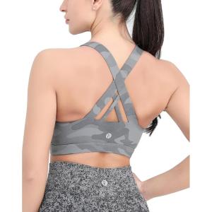 imageRUNNING GIRL Sports Bra for Women CrissCross Back Padded Strappy Sports Bras Medium Support Yoga Bra with Removable CupsZcamouflage Grey