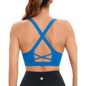 imageRUNNING GIRL Sports Bra for Women High SupportMolded Cup Strappy Running Sports Bras Workout Yoga BraBlue