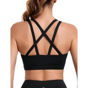 imageRUNNING GIRL Sports Bras for Women High SupportMolded Cup Strappy Running High Impact Sports Bras Workout Yoga BraBlack