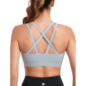 imageRUNNING GIRL Sports Bras for Women High SupportMolded Cup Strappy Running High Impact Sports Bras Workout Yoga BraGrey