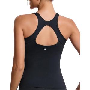 imageRUNNING GIRL Workout Tank Tops for Women Built in Shelf Bras PaddedSleeveless Gym Tops Athletic Yoga ShirtsZblack