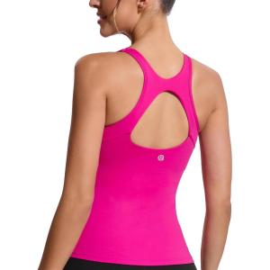 imageRUNNING GIRL Workout Tank Tops for Women Built in Shelf Bras PaddedSleeveless Gym Tops Athletic Yoga ShirtsZhot Pink