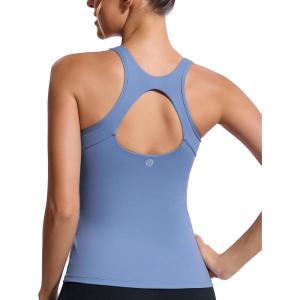imageRUNNING GIRL Workout Tank Tops for Women Built in Shelf Bras PaddedSleeveless Gym Tops Athletic Yoga ShirtsZlight Blue