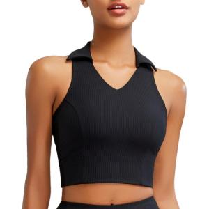 imageRUNNING GIRL Workout Tops for Women High Neck Longline Sports Bra High Impact Racerback Tank Tops with Built in BrasBlack
