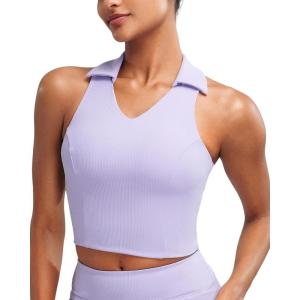 imageRUNNING GIRL Workout Tops for Women High Neck Longline Sports Bra High Impact Racerback Tank Tops with Built in BrasLight Purple