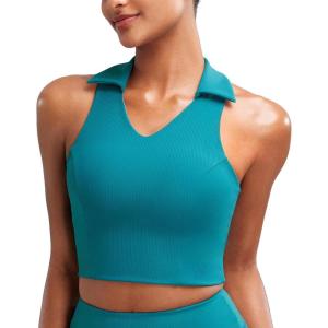 imageRUNNING GIRL Workout Tops for Women High Neck Longline Sports Bra High Impact Racerback Tank Tops with Built in BrasTeal Green