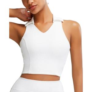 imageRUNNING GIRL Workout Tops for Women High Neck Longline Sports Bra High Impact Racerback Tank Tops with Built in BrasWhite