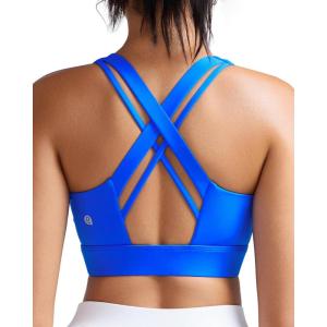 imageRUNNING GIRL Sports Bra for Women High SupportCrissCross Back Strappy Sports Bra Moulded Cup High Impact Workout TopAbright Blue