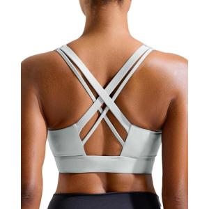 imageRUNNING GIRL Sports Bra for Women High SupportCrissCross Back Strappy Sports Bra Moulded Cup High Impact Workout TopAice Grey