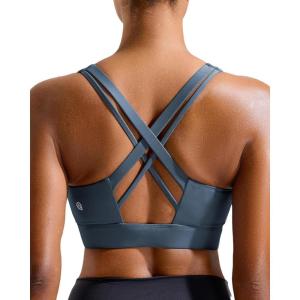 imageRUNNING GIRL Sports Bra for Women High SupportCrissCross Back Strappy Sports Bra Moulded Cup High Impact Workout TopAnavy Blue