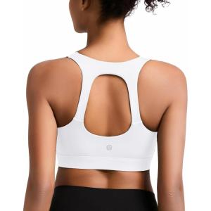 imageRUNNING GIRL Sports Bras for Women High SupportRacerback High Impact Grey Sports Bra Moulded Cup Workout Bra Push upZwhite