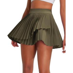 imageRUNNING GIRL Womens Pleated Tennis Skirts with Pockets High Waisted Tummy Control Casual Athletic Workout Golf SkortsArmy Green