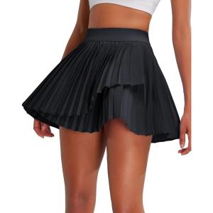 imageRUNNING GIRL Womens Pleated Tennis Skirts with Pockets High Waisted Tummy Control Casual Athletic Workout Golf SkortsBlack