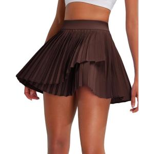 imageRUNNING GIRL Womens Pleated Tennis Skirts with Pockets High Waisted Tummy Control Casual Athletic Workout Golf SkortsBrown