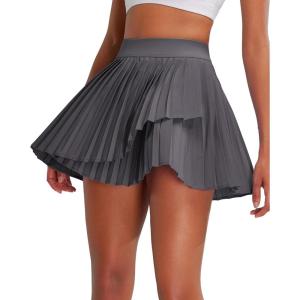 imageRUNNING GIRL Womens Pleated Tennis Skirts with Pockets High Waisted Tummy Control Casual Athletic Workout Golf SkortsDeep Grey