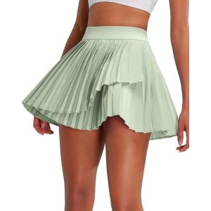 imageRUNNING GIRL Womens Pleated Tennis Skirts with Pockets High Waisted Tummy Control Casual Athletic Workout Golf SkortsPistachio Green