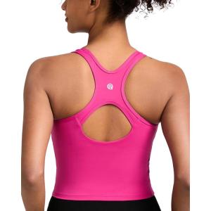 imageRUNNING GIRL High Impact Sports Bras for Women  Square Neck Longline Workout Crop Tops with Built in Shelf Yoga BraAhot Pink