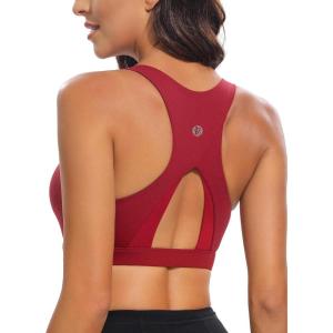 imageRUNNING GIRL High Impact Sports Bras for Women  Square Neck Longline Workout Crop Tops with Built in Shelf Yoga BraZwinedred