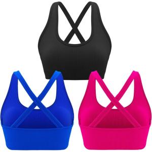imageRUNNING GIRL Sports Bra for Women High Support CrissCross Back Padded Strappy Sports Bras Yoga Bra with Removable CupsBlackpinkblue3pack