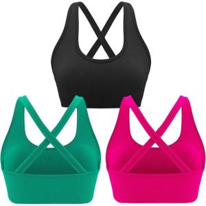 imageRUNNING GIRL Sports Bra for Women High Support CrissCross Back Padded Strappy Sports Bras Yoga Bra with Removable CupsBlackpinkgreen3pack